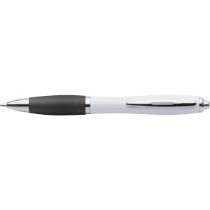 Plastic ballpen with coloured rubber grip, blue ink, black (Plastic pen)