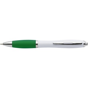 Plastic ballpen with coloured rubber grip, blue ink, green (Plastic pen)