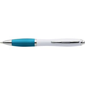 Plastic ballpen with coloured rubber grip, blue ink, light blue (Plastic pen)