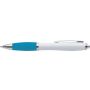 Plastic ballpen with coloured rubber grip, blue ink, light blue