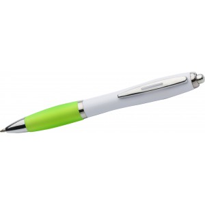 Plastic ballpen with coloured rubber grip, blue ink, lime (Plastic pen)