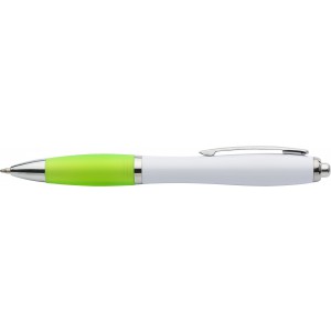 Plastic ballpen with coloured rubber grip, blue ink, lime (Plastic pen)