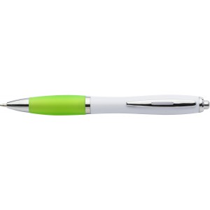 Plastic ballpen with coloured rubber grip, blue ink, lime (Plastic pen)