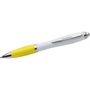 Plastic ballpen with coloured rubber grip, blue ink, yellow (Plastic pen)