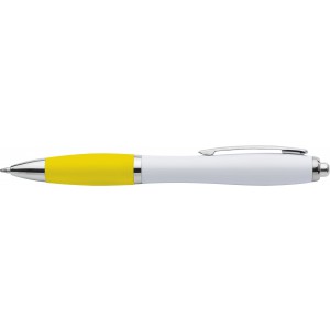 Plastic ballpen with coloured rubber grip, blue ink, yellow (Plastic pen)