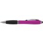Ballpen with black rubber grip and stylus, pink