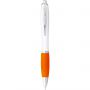 Nash ballpoint pen with white barrel and coloured grip, White,Orange