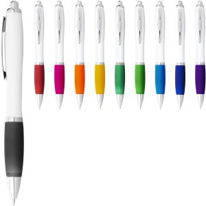 Nash ballpoint pen with white barrel and coloured grip, White, solid black (Plastic pen)