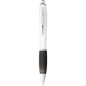 Nash ballpoint pen with white barrel and coloured grip, White, solid black (Plastic pen)