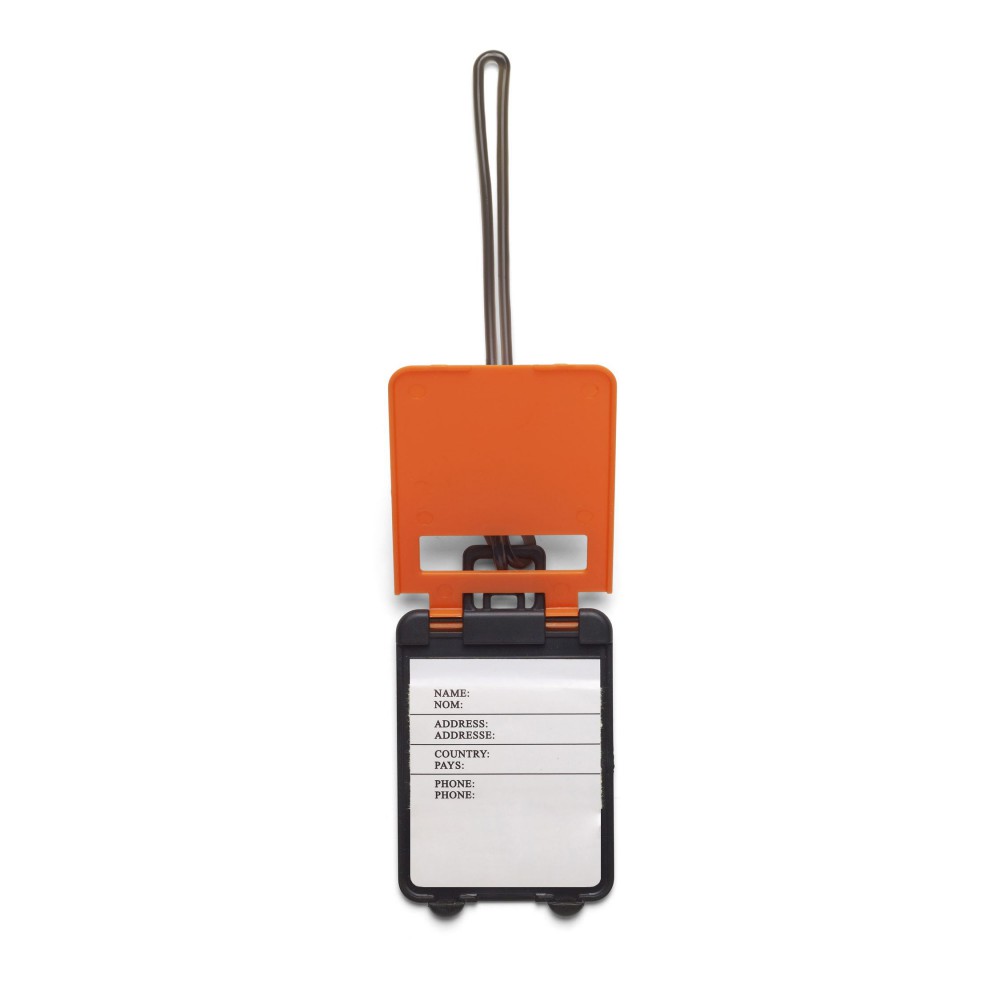 orange luggage tag