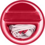 Plastic mobile phone holder with in-ear headphones, red (7898-08)