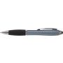 Ballpen with black rubber grip and stylus, grey