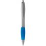 Nash ballpoint pen with coloured grip, Silver,aqua blue