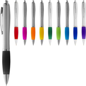 Nash ballpoint pen with coloured grip, Silver, solid black (Plastic pen)