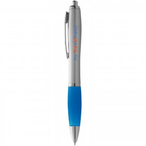 Nash ballpoint pen with silver barrel with coloured grip, Silver,aqua blue (Plastic pen)