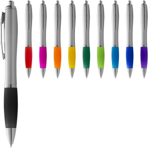 Nash ballpoint pen with silver barrel with coloured grip, Silver, solid black (Plastic pen)