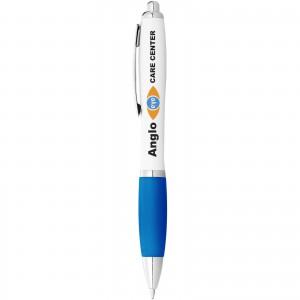 Nash ballpoint pen with white barrel and coloured grip, White,Aqua (Plastic pen)