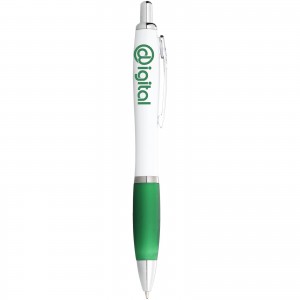 Nash ballpoint pen with white barrel and coloured grip, White,Green (Plastic pen)