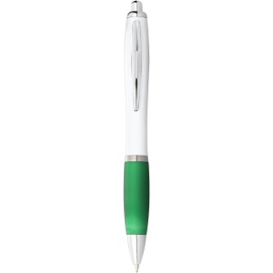 Nash ballpoint pen with white barrel and coloured grip, White,Green (Plastic pen)