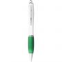 Nash ballpoint pen with white barrel and coloured grip, White,Green