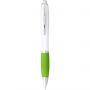 Nash ballpoint pen with white barrel and coloured grip, White,Lime