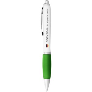 Nash ballpoint pen with white barrel and coloured grip, White,Lime (Plastic pen)