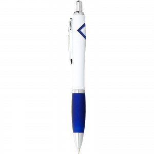 Nash ballpoint pen with white barrel and coloured grip, White,Royal blue (Plastic pen)