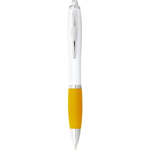Nash ballpoint pen with white barrel and coloured grip, White,Yellow (Plastic pen)