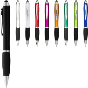 Nash coloured stylus ballpoint pen with black grip, Silver, solid black (Plastic pen)