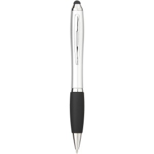 Nash coloured stylus ballpoint pen with black grip, Silver, solid black (Plastic pen)