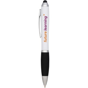 Nash coloured stylus ballpoint pen with black grip, White, solid black (Plastic pen)