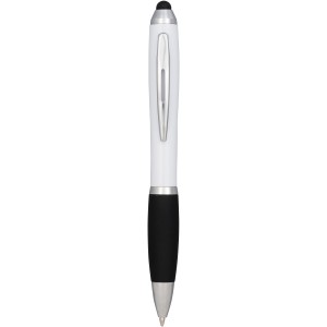 Nash coloured stylus ballpoint pen with black grip, White, solid black (Plastic pen)