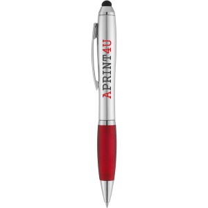 Nash stylus ballpoint with coloured grip, Silver,Red (Plastic pen)