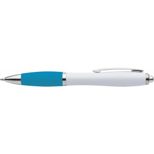 Plastic ballpen with coloured rubber grip, blue ink, light blue (Plastic pen)