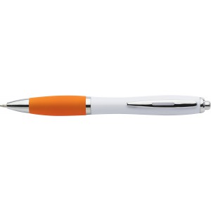 Plastic ballpen with coloured rubber grip, blue ink, orange (Plastic pen)