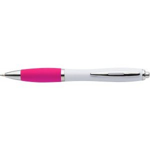 Plastic ballpen with coloured rubber grip, blue ink, pink (Plastic pen)
