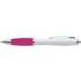 Plastic ballpen with coloured rubber grip, blue ink, pink