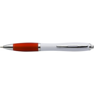 Plastic ballpen with coloured rubber grip, blue ink, red (Plastic pen)