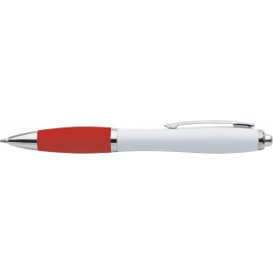 Plastic ballpen with coloured rubber grip, blue ink, red (Plastic pen)