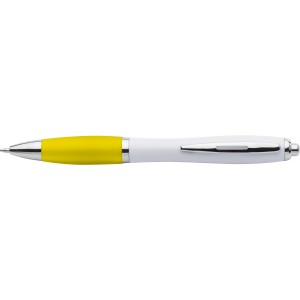 Plastic ballpen with coloured rubber grip, blue ink, yellow (Plastic pen)