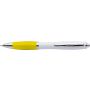 Plastic ballpen with coloured rubber grip, blue ink, yellow
