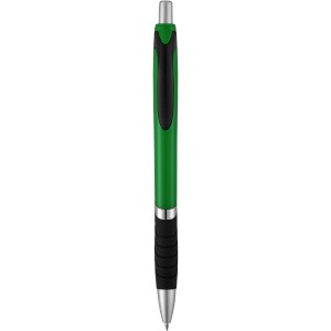 Turbo ballpoint pen with rubber grip, Green,solid black (Plastic pen)