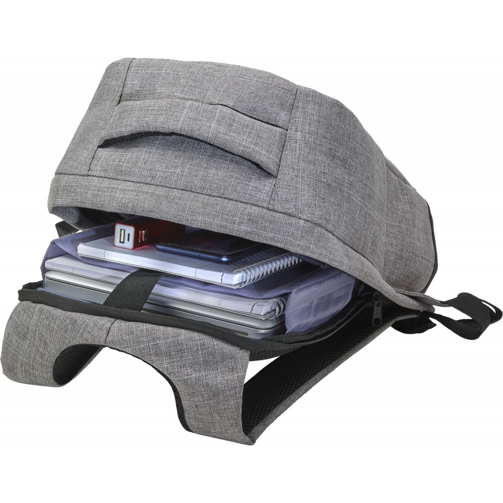 Printed Polyester (600D) antitheft backpack, light grey (Backpacks)