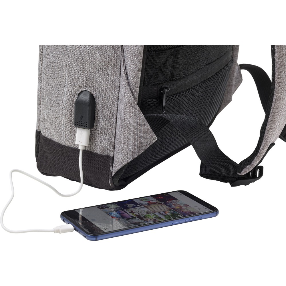 Printed Polyester (600D) antitheft backpack, light grey (Backpacks)