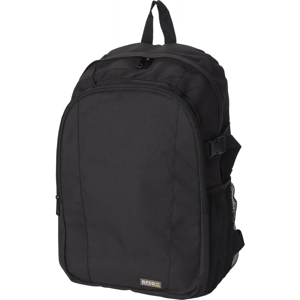 Printed Polyester (600D) RFID backpack, black (Backpacks)