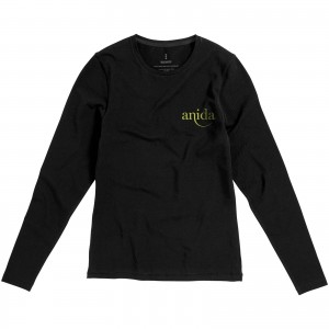 Ponoka long sleeve women's organic t-shirt, solid black (Long-sleeved shirt)