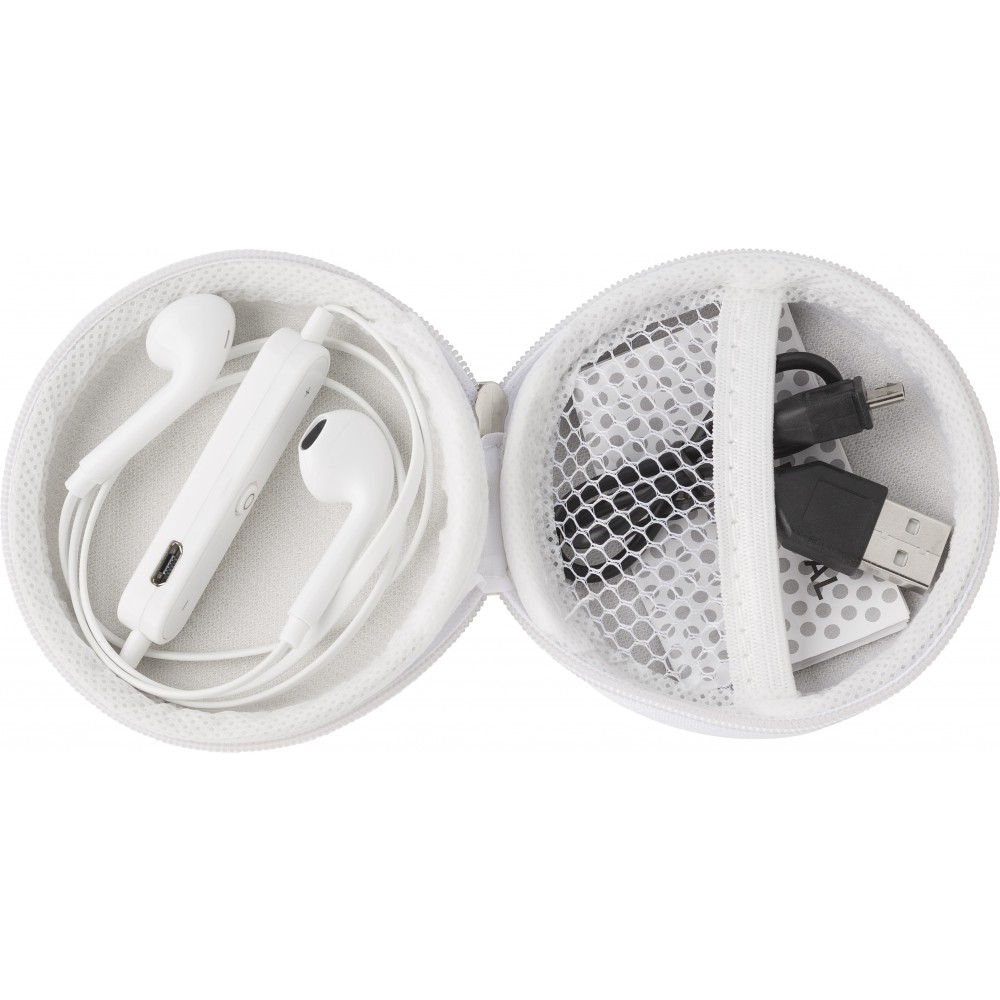 Pouch with inear earphones, white (Earphones, headphones
