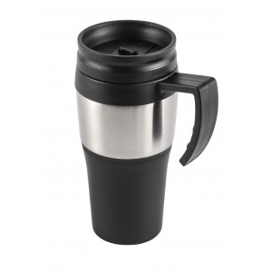 PP and stainless steel travel mug Karina, black/silver (Mugs)