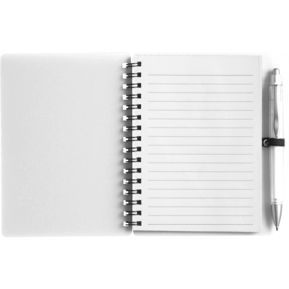 Printed PP notebook with ballpen Kimora, white (Notebooks)