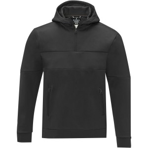 Elevate Sayan men's half zip anorak hooded sweater, Solid black (Pullovers)